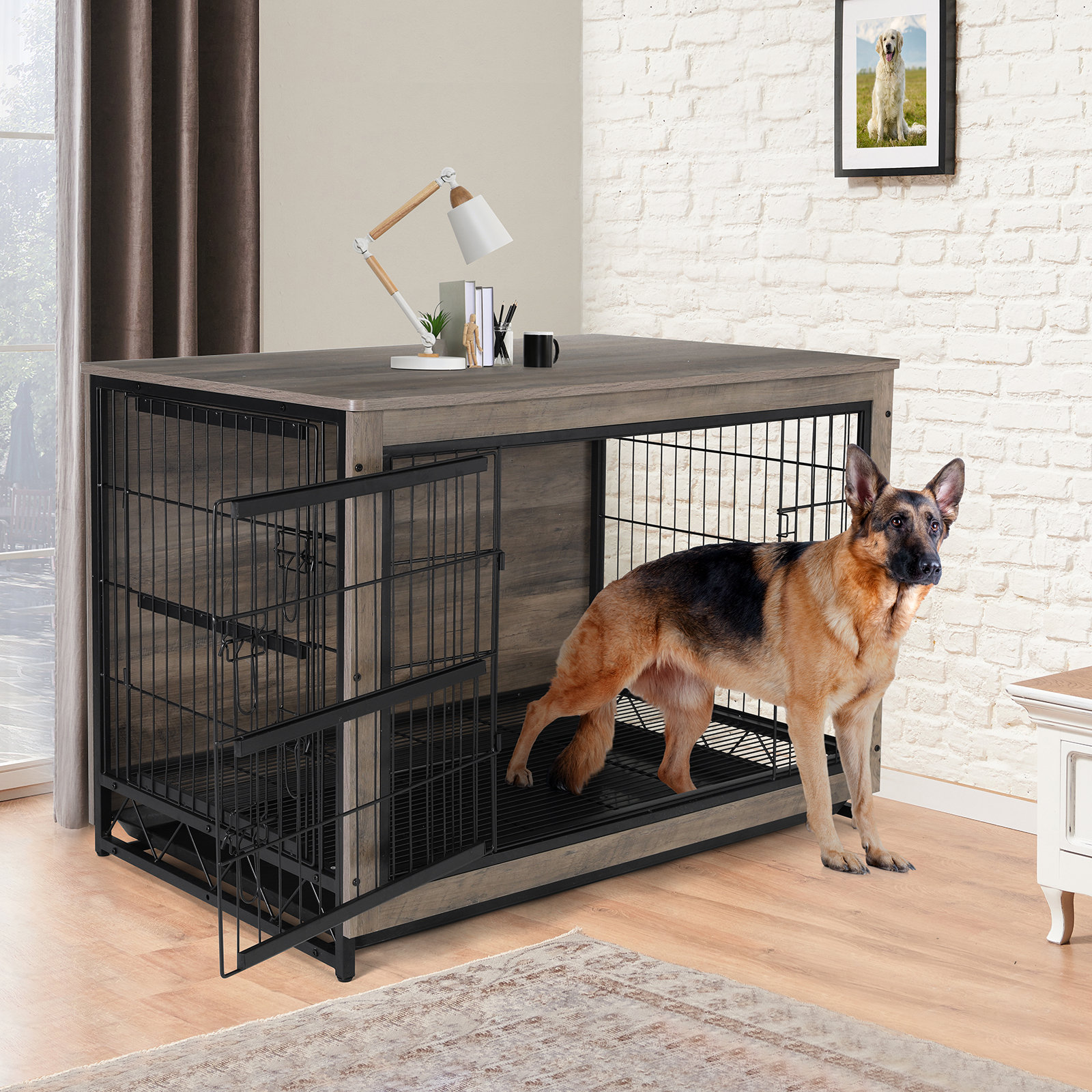 Tucker Murphy Pet Dog Crate Furniture Side End Table Mordern Kennel Wooden Heavy duty Dog Cage Dog House Indoor End Table Night Stand w removab